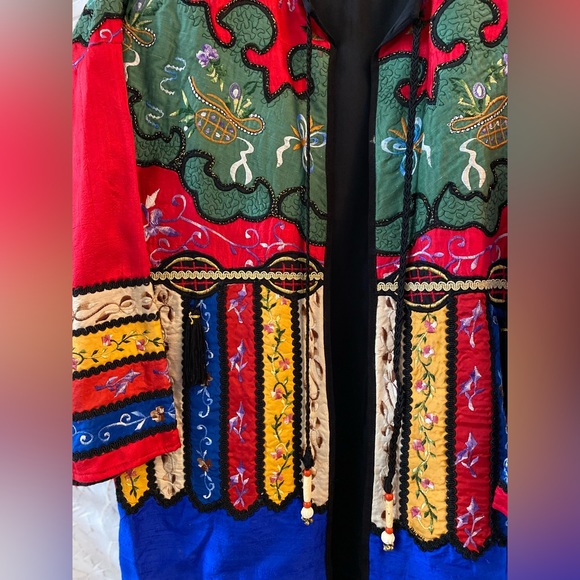 Rare Retro Embroidered Bedazzled Bright Colorful Vintage Silk Kimono Coat Jacket - Picture 8 of 13